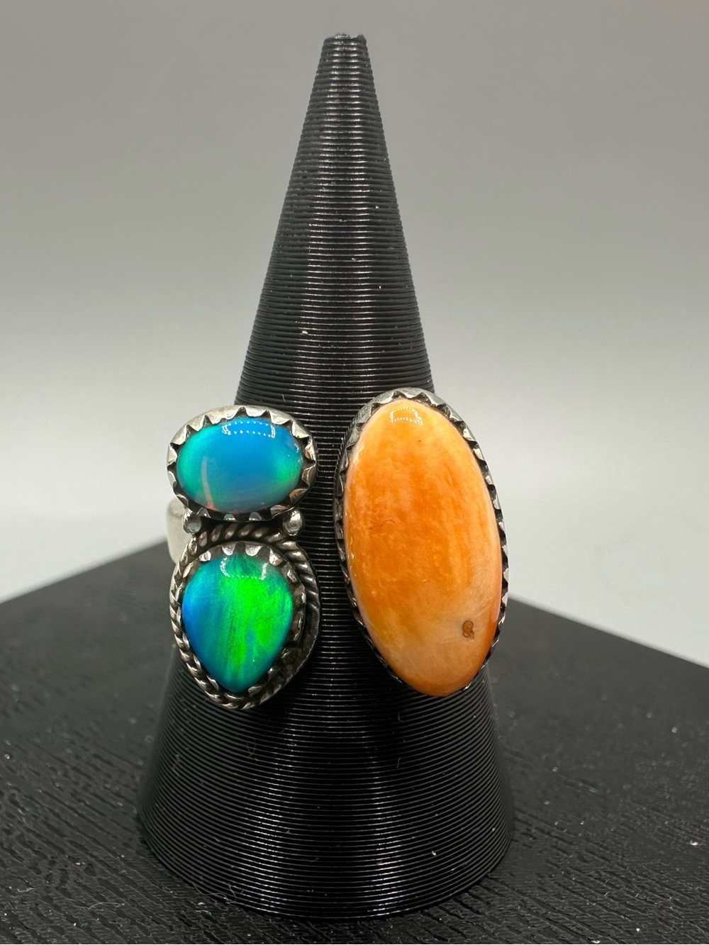 Opal Orange Spiny Sterling Silver 925 Bypass Floater Ring Handmade